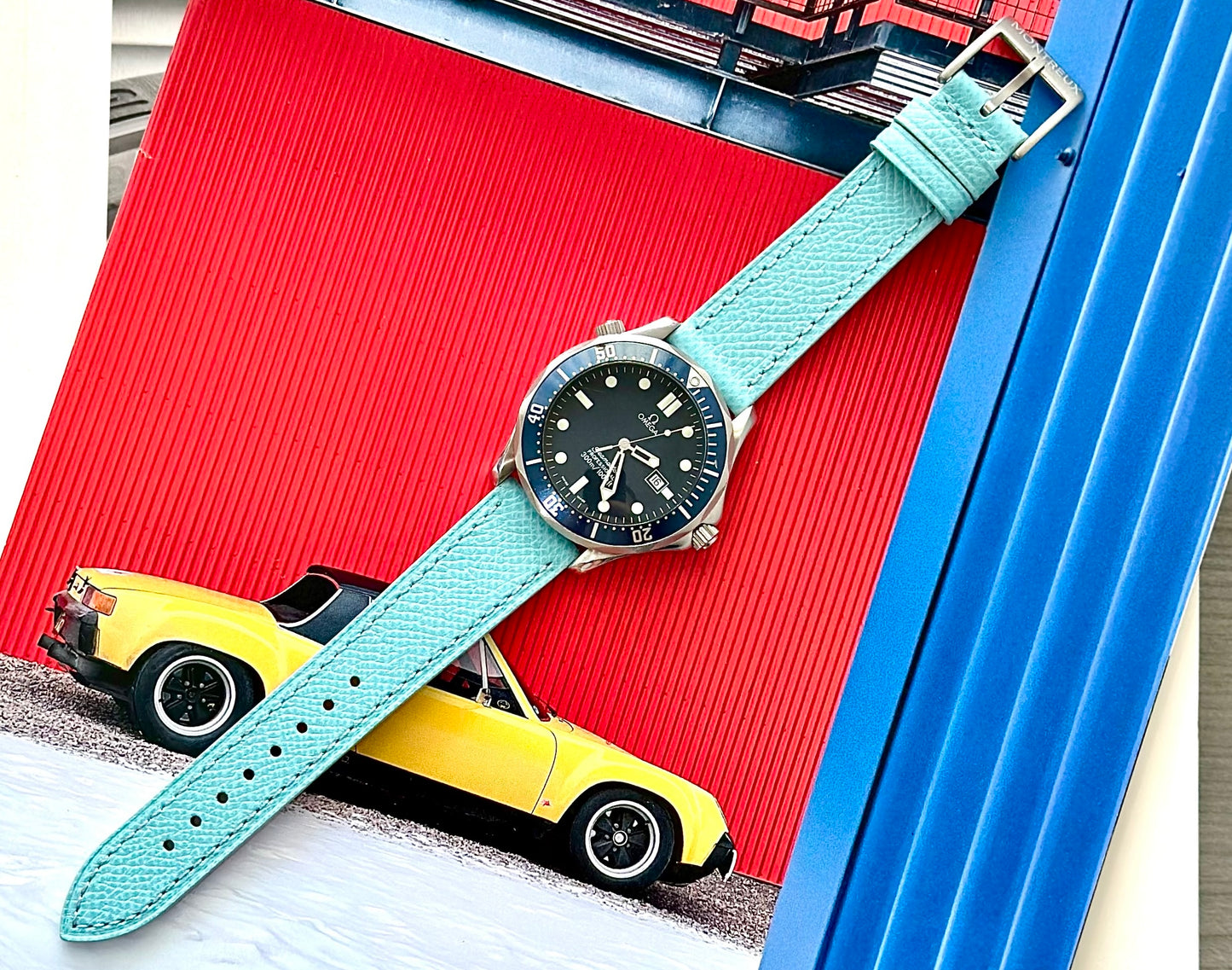 20mm Aqua Blue French Epsom Leather Strap